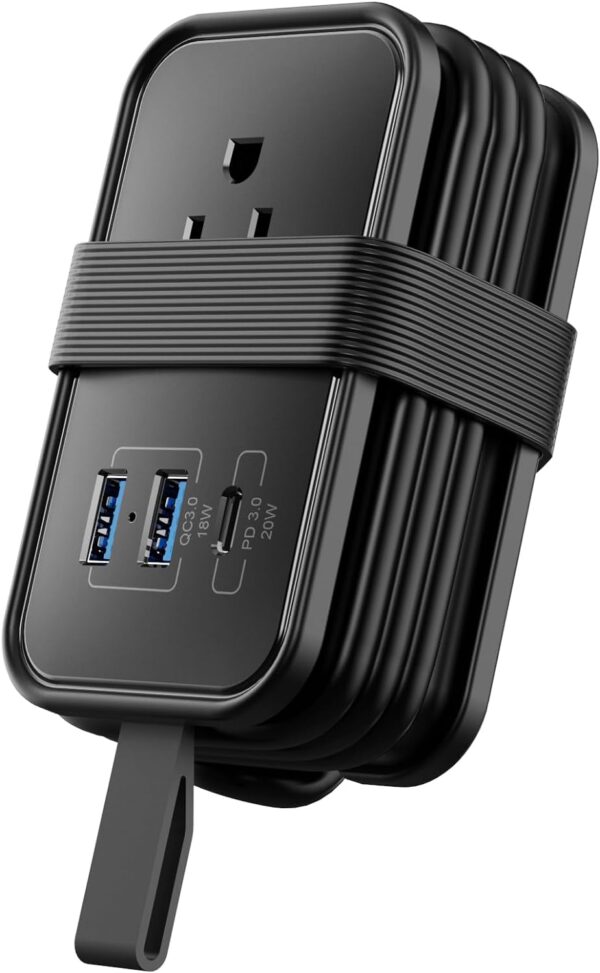 Portable Travel Power Strip with USB Ports, 3ft Travel Extension Cord with Multiple Outlets, 3 AC Outlets + 2 USB + 1 Fast-Charging USB-C, No Surge Travel Power Strip for Cruise Ship Home Office Black - Image 9