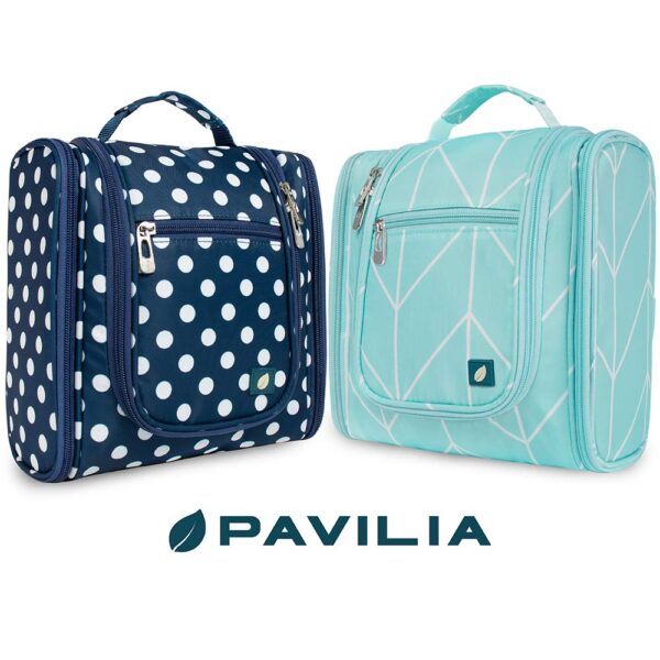 PAVILIA Toiletry Bag Travel Bag for Women Men, Hanging Cosmetic Organizer, Water Resistant Makeup Bag for Accessories Toiletries, Large Travel Essentials Kit (Teal Chevron) - Image 9