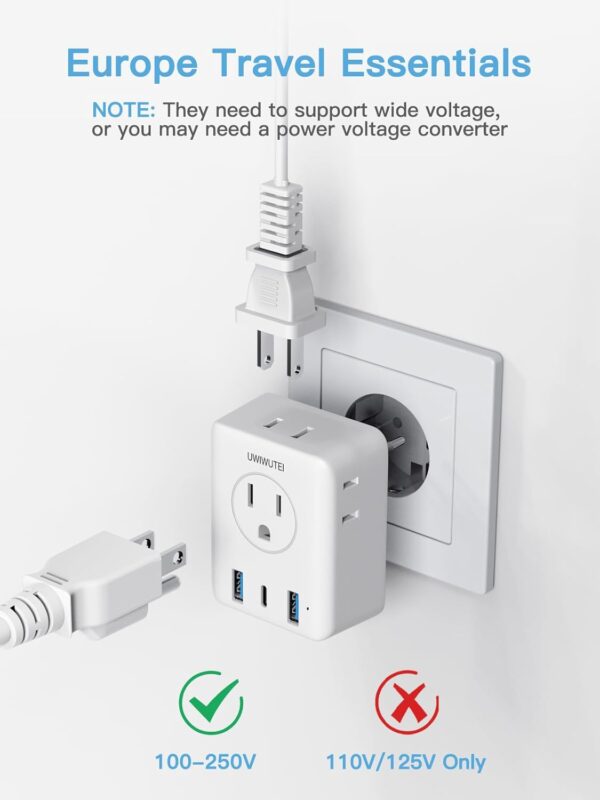 European travel Essentials Travel Adapter,UWIWUTEI Type c Travel Plug Adapter with 3 USB Ports (2 USB A & 1 USB C) and 4 AC Outlets, Type C Travel Adapter for US to Europe Iceland Spain Italy France - Image 6