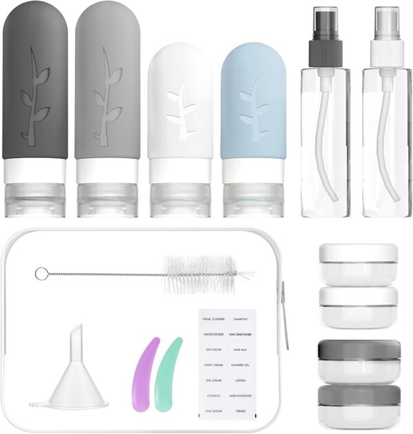 16 Pack Travel Size Toiletries Kits - Leak Proof TSA Approved Travel Bottles for Toiletries Essential - BPA Free Travel Containers for Shampoo, Conditioner, Lotion (16Pcs/Black) - Image 2