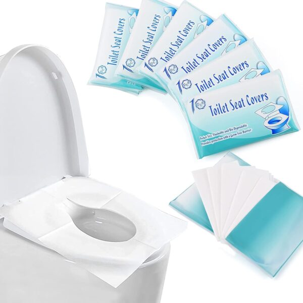 Disposable Toilet Seat Covers (60 Pack) - XL for Kids and Adults, 100% Biodegradable, Essential Travel Accessories for Airplane, Camping,Trip, Hotel, School, Work, provides personal safety and hygiene