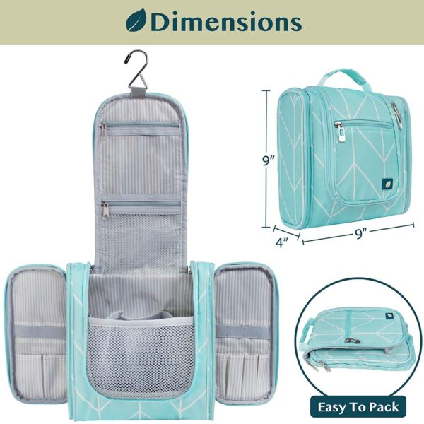 PAVILIA Toiletry Bag Travel Bag for Women Men, Hanging Cosmetic Organizer, Water Resistant Makeup Bag for Accessories Toiletries, Large Travel Essentials Kit (Teal Chevron) - Image 3