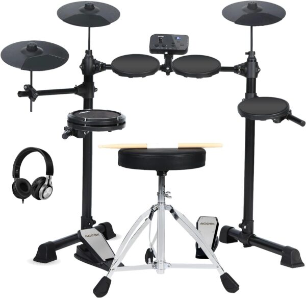 Electronic Drum Set,Electric Drum Set for Beginner with 150 Sounds,Drum Set With 4 Quiet Electric Drum Pads,2 Switch Pedal,Drum Throne,Drumsticks,On-Ear Headphones - AED-400