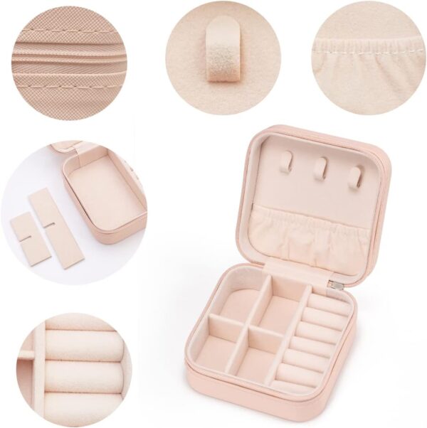Mini Jewelry Travel Case,Small Jewelry Box,Traveling Jewelry Organizer,Portable Jewellery Storage Holder for Rings Earrings Necklace Bracelet Bangle for Girls Women(Pink - 1 pack) - Image 3