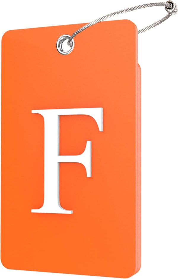 Gostwo 2 Pack Luggage Tags for Suitcases, 26 Initial Letter Travel Luggage Baggage Identification Labels ID Tag Fully Bendable Tags with Stainless Steel Loop (Orange) (Letter F)