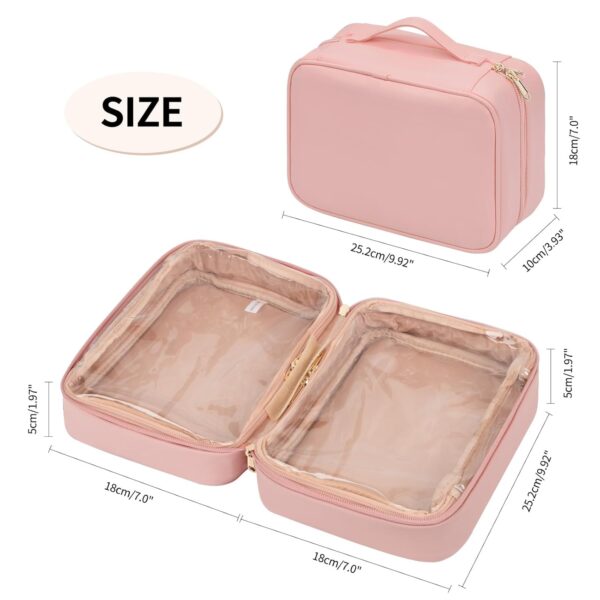 OCHEAL Makeup Bag, Makeup Travel Bag Large Capacity Waterproof Cosmetic Organizer Bag with Makeup Brush Compartment & Handle for Women Girls Travel Toiletry Accessories-Pink - Image 3