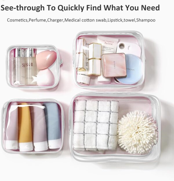 4 Pack TSA Approved Clear Travel Toiletry Bag Zippers Carry-on Travel Size Toiletries Cosmetic Pouch Clear Makeup Bags in 4 Size Travel Accessories Essentials for Men and Women (White, Pack of 4) - Image 3