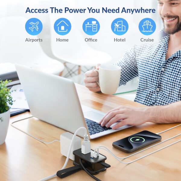 Portable Travel Power Strip with USB Ports, 3ft Travel Extension Cord with Multiple Outlets, 3 AC Outlets + 2 USB + 1 Fast-Charging USB-C, No Surge Travel Power Strip for Cruise Ship Home Office Black - Image 7