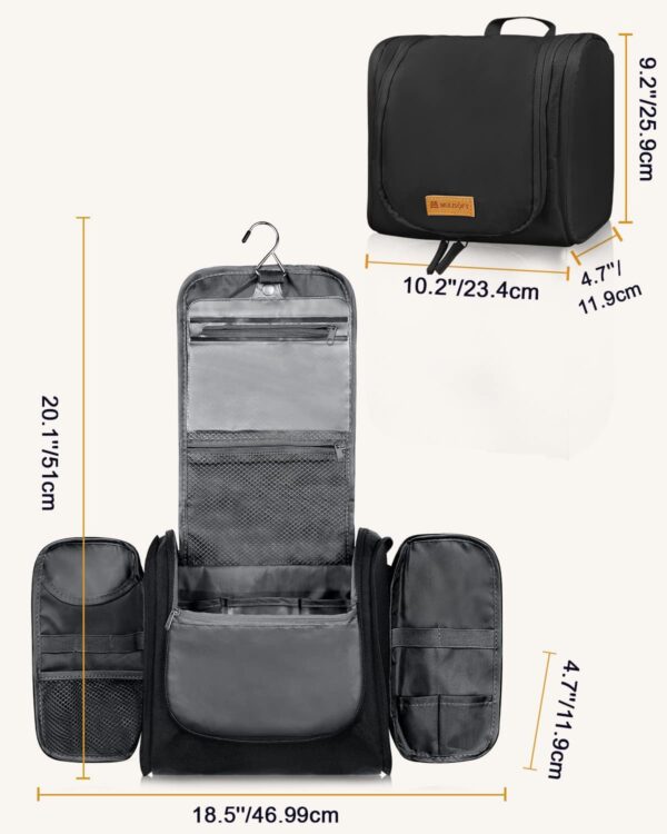 MULISOFT Toiletry Bag for Women and Men, Water-resistant Travel Makeup Bag with Hanging Hook, Compact Travel Toiletry Organizer Bag, Makeup Organizer Bag for Cosmetics, Dopp Kit Shaving Bag, Black - Image 6