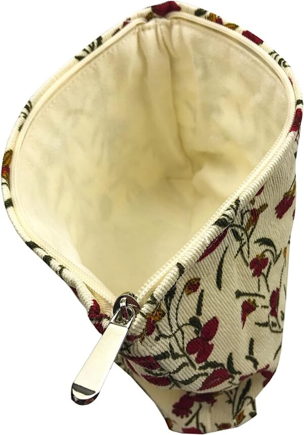 Corduroy Ladies Cosmetic Bag, Large Capacity Canvas Cosmetic Bag Travel Toiletry Bag Accessories Organizer, Morning Glory - Image 6