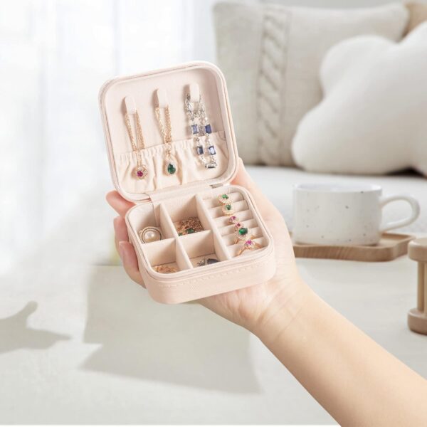 Mini Jewelry Travel Case,Small Jewelry Box,Traveling Jewelry Organizer,Portable Jewellery Storage Holder for Rings Earrings Necklace Bracelet Bangle for Girls Women(Pink - 1 pack) - Image 2