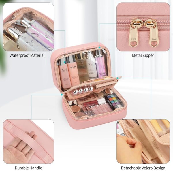 OCHEAL Makeup Bag, Makeup Travel Bag Large Capacity Waterproof Cosmetic Organizer Bag with Makeup Brush Compartment & Handle for Women Girls Travel Toiletry Accessories-Pink - Image 5