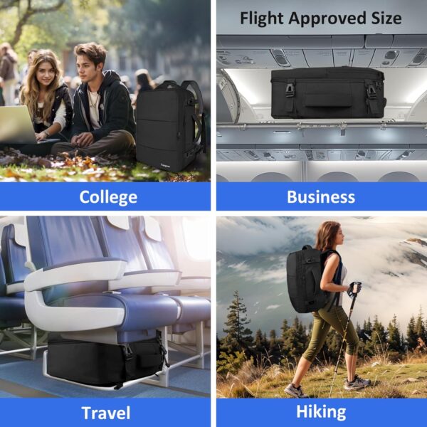 Taygeer Travel Laptop Backpack for Men Women, Airplane Approved Travel Backpack Suitcase with Usb Charging Port, Lightweight College 35l Luggage Bag 15.6inch Laptop Backpack Gifts for Business,Black - Image 8