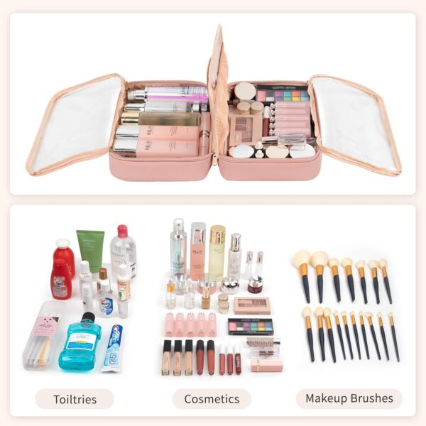 OCHEAL Makeup Bag, Makeup Travel Bag Large Capacity Waterproof Cosmetic Organizer Bag with Makeup Brush Compartment & Handle for Women Girls Travel Toiletry Accessories-Pink - Image 7