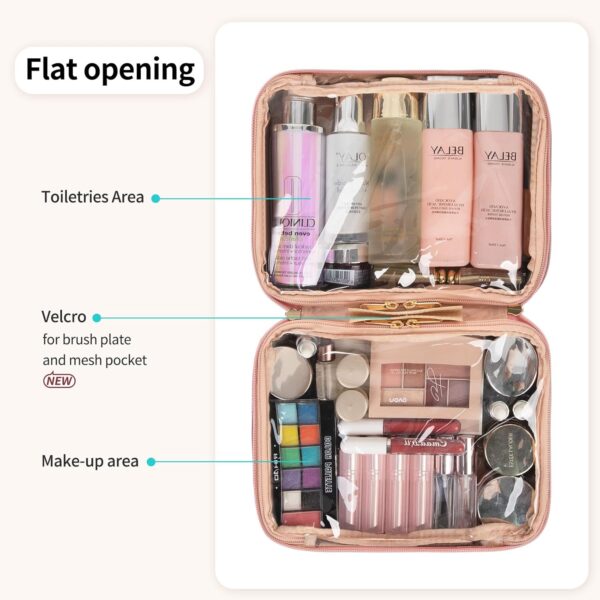 OCHEAL Makeup Bag, Makeup Travel Bag Large Capacity Waterproof Cosmetic Organizer Bag with Makeup Brush Compartment & Handle for Women Girls Travel Toiletry Accessories-Pink - Image 2
