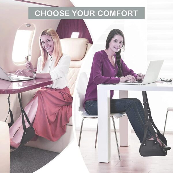 Foot Rest, Portable Travel Footrest Flight Carry-on Foot Rest Adjustable Height Foot Rest Travel Accessories Footrests Hammock (Black) (Medium) (black-2) (gray) - Image 6