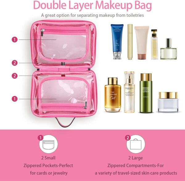 TSA Approved Toiletry Bag, Clear Travel Bag for Liquids Toiletries, Makeup Cosmetic Bag Organizer, Carry on Travel Accessories Essentials, Large Size, Rose Red - Image 4