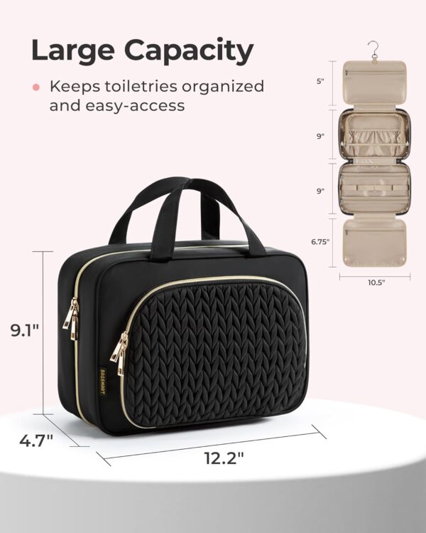 BAGSMART Travel Toiletry Bag with Jewelry Organizer, Hanging Travel Bag for Toiletries, Makeup Cosmetic Bag Organizer, Carry-on Travel Accessories Essentials, Black-L - Image 7