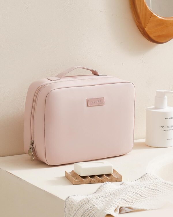 Travel Toiletry Bag with Hanging Hook, Portable Makeup Cosmetic Bags for Women, Water-Resistant Full-Size Travel Accessories (Pink) - Image 8