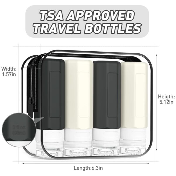 Travel Bottles for Toiletries, 3oz Tsa Approved Travel Size Containers, BPA Free Leak Proof Travel Containers for Toiletries, Refillable Travel Accessories for Shampoo Conditioner Black-white - Image 5
