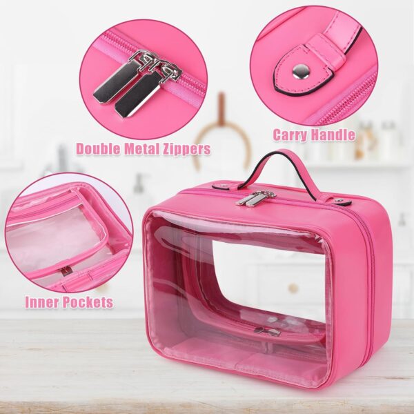 TSA Approved Toiletry Bag, Clear Travel Bag for Liquids Toiletries, Makeup Cosmetic Bag Organizer, Carry on Travel Accessories Essentials, Large Size, Rose Red - Image 3