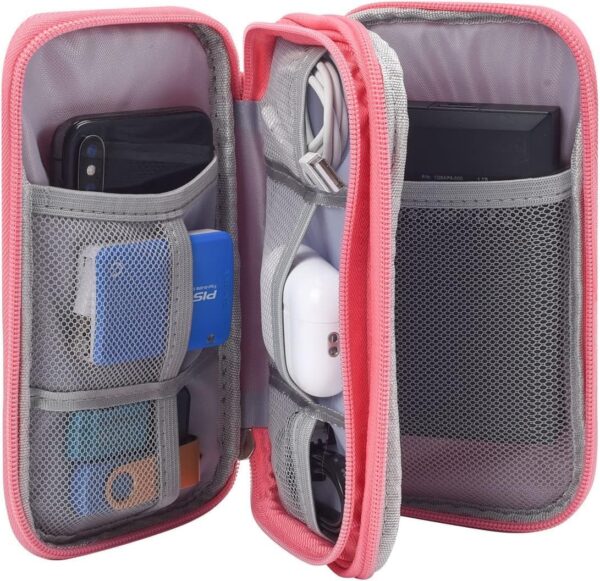 sansheng Electronics Accessories Organizer Pouch Bag, 2Pack Travel Universal Organizer for Cable, Charger, Phone, SD Card, Business Travel Gadget Bag with Zipper(Grey and Pink) - Image 9