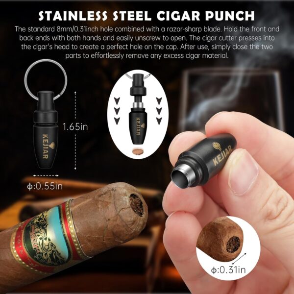 Cigar Humidor Case, Portable Cigar Box with Cigar V Cutter, Straight Cigar Cutter, Cigar Punch, Cigar Humidifier Pack, Travel Humidor and Cigar Accessories Gift Set PU Leather Cigar Case(Black) - Image 6
