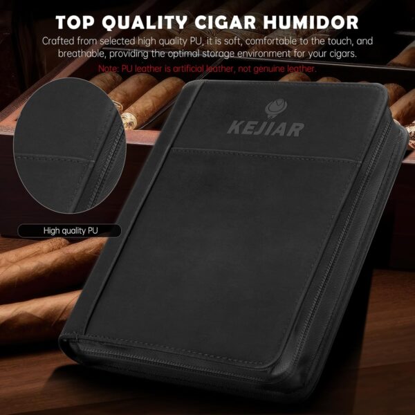 Cigar Humidor Case, Portable Cigar Box with Cigar V Cutter, Straight Cigar Cutter, Cigar Punch, Cigar Humidifier Pack, Travel Humidor and Cigar Accessories Gift Set PU Leather Cigar Case(Black) - Image 4