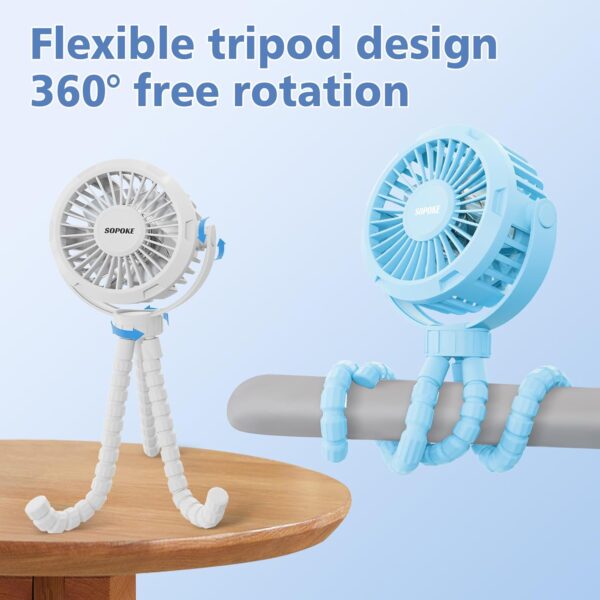 Mini Portable Baby Stroller Fan,3 Speed Personal Handheld Fan,Battery Operated Rechargeable 360° Flexible Tripod Cooling Fan, Suitable for Car Seat Crib Treadmill Golf Cart Travel(Pink) - Image 2