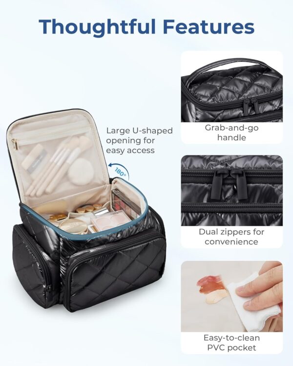 BAGSMART Makeup Bag with Jewelry Organizer, Travel Toiletry Bag with Multi-compartments, Toiletry Bags Cosmetic Bags for Women, for Travel-Size Toiletries Accessories (Pink) - Image 6