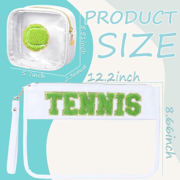2 Pcs Tennis Gifts Cosmetic Makeup Bag with Chenille Letter Patch, Clear Pouch PVC Organizer Purse, Waterproof Travel Bag, Portable Toiletry Storage Bag for Her Girls Friends Women - Image 2