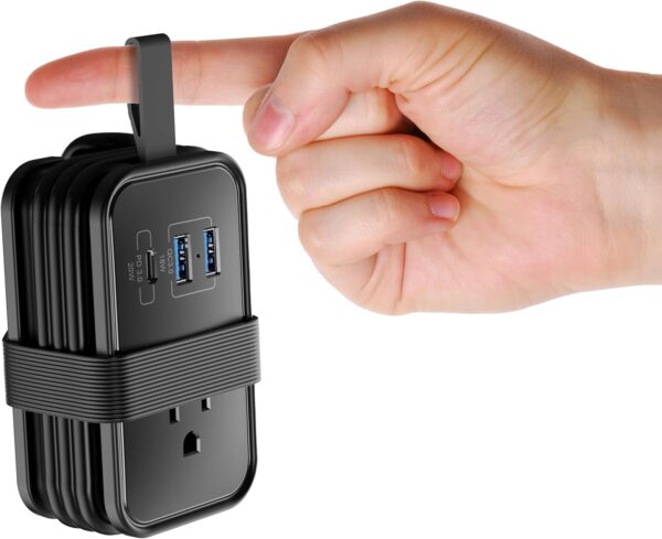 Portable Travel Power Strip with USB Ports, 3ft Travel Extension Cord with Multiple Outlets, 3 AC Outlets + 2 USB + 1 Fast-Charging USB-C, No Surge Travel Power Strip for Cruise Ship Home Office Black