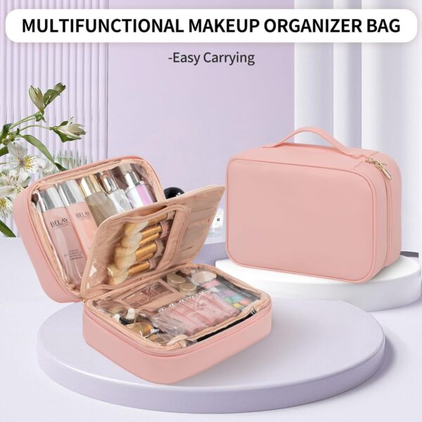 OCHEAL Makeup Bag, Makeup Travel Bag Large Capacity Waterproof Cosmetic Organizer Bag with Makeup Brush Compartment & Handle for Women Girls Travel Toiletry Accessories-Pink - Image 6