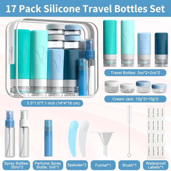 INSFIT Silicone Travel Bottles Set, 17 Pack Travel Size Toiletries, Leakproof Travel Bottles for Toiletries, Travel Accessories for Women, Airplane Travel Essentials, Travel Containers for Toiletries - Image 2