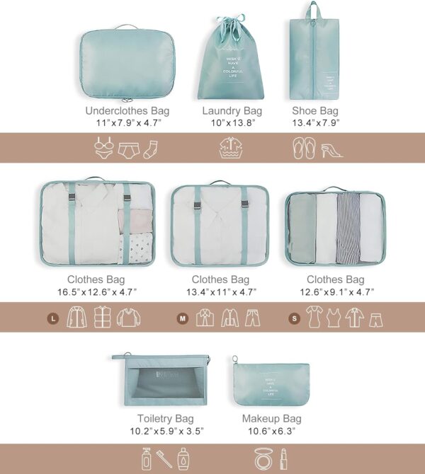 WOOMADA 8 Set Packing Cubes for Suitcases Travel Essentials Luggage Organizer for Travel Accessories Shoe Bag Tioletry Bag Laundry Bag (maroon) - Image 3