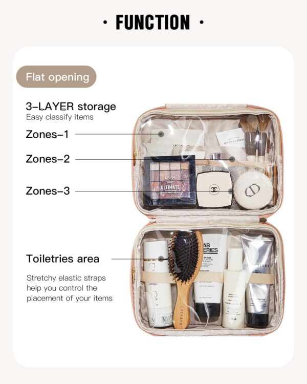 Travel Toiletry Bag with Hanging Hook, Portable Makeup Cosmetic Bags for Women, Water-Resistant Full-Size Travel Accessories (Pink) - Image 4
