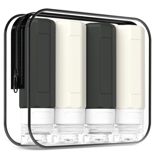 Travel Bottles for Toiletries, 3oz Tsa Approved Travel Size Containers, BPA Free Leak Proof Travel Containers for Toiletries, Refillable Travel Accessories for Shampoo Conditioner Black-white