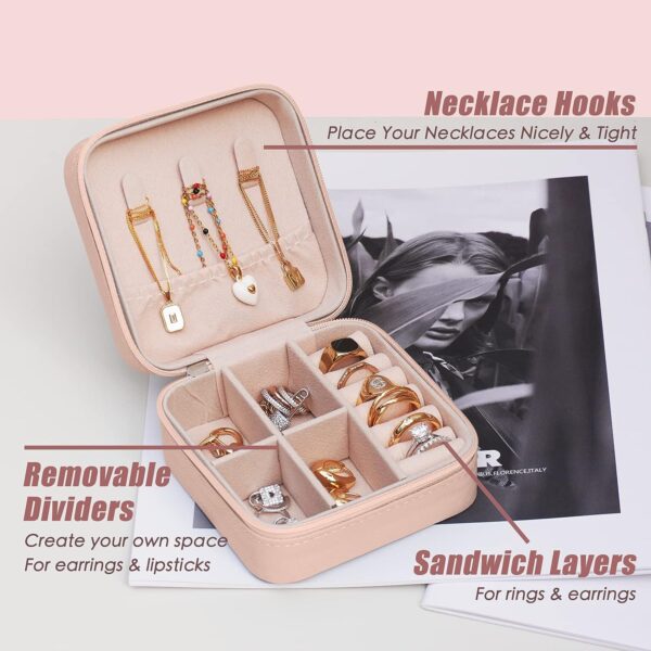 Exquisite Travel Jewelry Case, Portable Mini Jewelry Travel Organizer, Small Jewelry Box for Women, Bridesmaid Gift and Travel Essential to Store Ring, Necklace, Earring(1pc pink peach) - Image 3