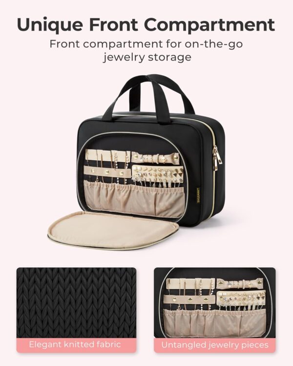BAGSMART Travel Toiletry Bag with Jewelry Organizer, Hanging Travel Bag for Toiletries, Makeup Cosmetic Bag Organizer, Carry-on Travel Accessories Essentials, Black-L - Image 3