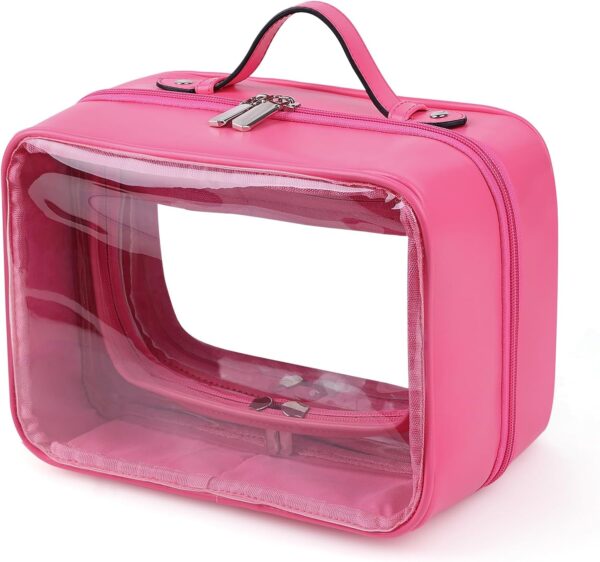 TSA Approved Toiletry Bag, Clear Travel Bag for Liquids Toiletries, Makeup Cosmetic Bag Organizer, Carry on Travel Accessories Essentials, Large Size, Rose Red