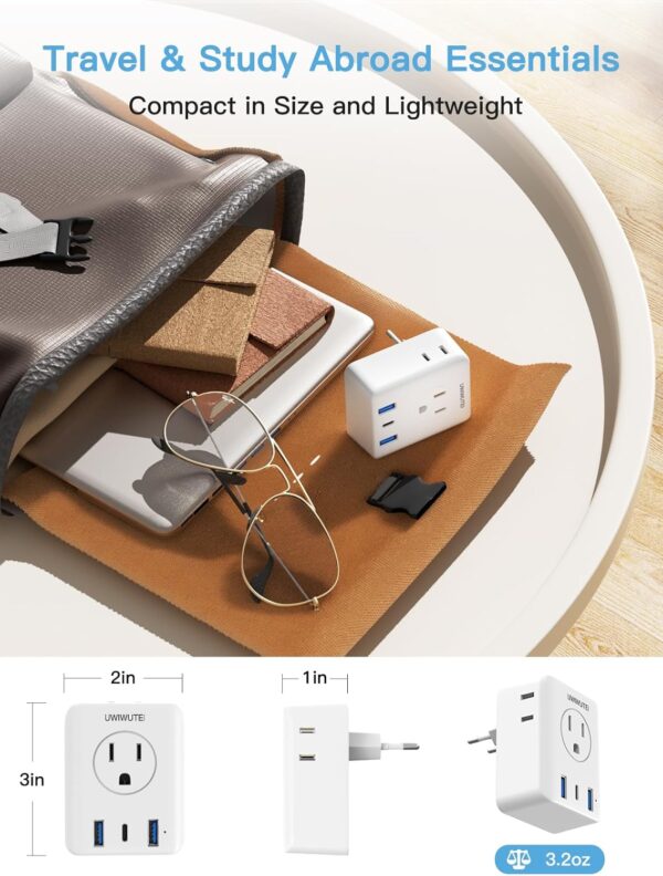 European travel Essentials Travel Adapter,UWIWUTEI Type c Travel Plug Adapter with 3 USB Ports (2 USB A & 1 USB C) and 4 AC Outlets, Type C Travel Adapter for US to Europe Iceland Spain Italy France - Image 7