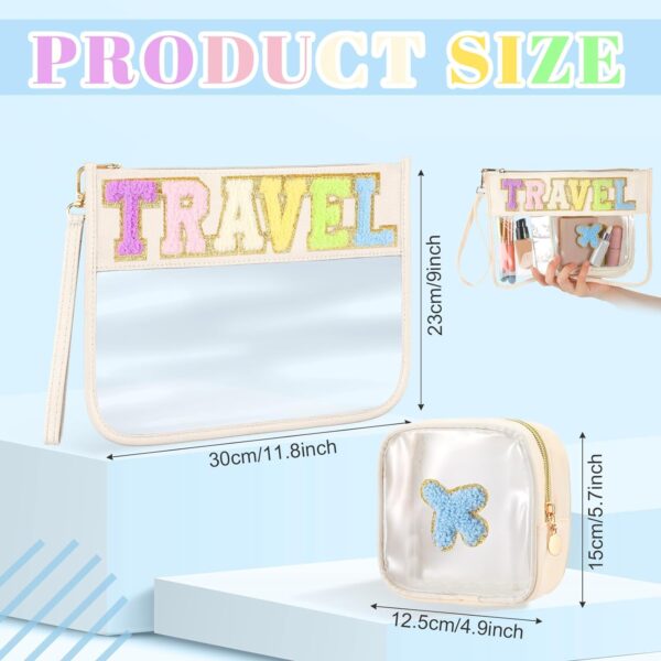 Hillban 2 Pcs Weekend Gifts Chenille Letter Bags Travel Makeup Bag Travel Themed Party Favor Bags Preppy Patch Makeup Bag Flat Portable Toiletry Storage Bag for Women Girl (Travel Travel) - Image 2