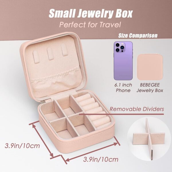 Exquisite Travel Jewelry Case, Portable Mini Jewelry Travel Organizer, Small Jewelry Box for Women, Bridesmaid Gift and Travel Essential to Store Ring, Necklace, Earring(1pc pink peach) - Image 5