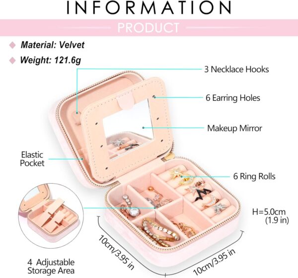 Travel Jewelry Case Organizer for Girls Women | Small Letter Jewelry Case Mini Mirror Jewelry Box | Portable Jewelry Box for Little Girls | Teen Girl Birthday Christmas Gifts (Pink, Letter S) - Image 2