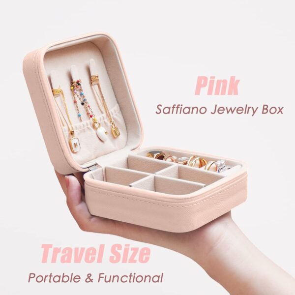 Exquisite Travel Jewelry Case, Portable Mini Jewelry Travel Organizer, Small Jewelry Box for Women, Bridesmaid Gift and Travel Essential to Store Ring, Necklace, Earring(1pc pink peach) - Image 2