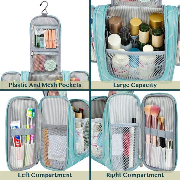 PAVILIA Toiletry Bag Travel Bag for Women Men, Hanging Cosmetic Organizer, Water Resistant Makeup Bag for Accessories Toiletries, Large Travel Essentials Kit (Teal Chevron) - Image 6