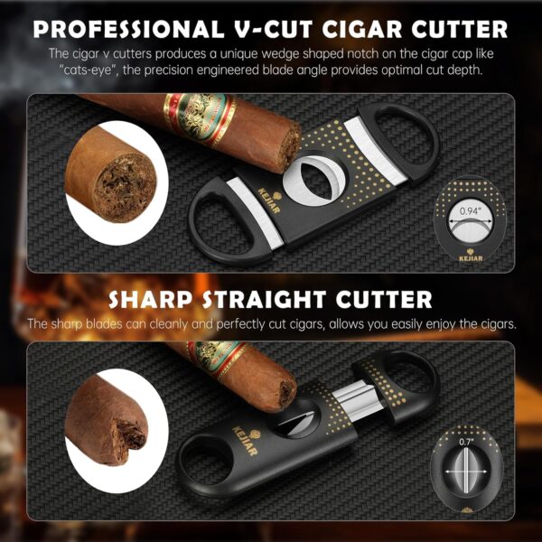 Cigar Humidor Case, Portable Cigar Box with Cigar V Cutter, Straight Cigar Cutter, Cigar Punch, Cigar Humidifier Pack, Travel Humidor and Cigar Accessories Gift Set PU Leather Cigar Case(Black) - Image 5