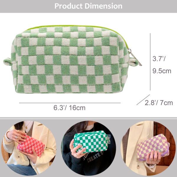 PAZIMIIK Checkered Makeup Bag for Purse Portable Zipper Make Up Pouch Small Cosmetic Case for Travel Accessories (2PCS Light Green) - Image 4