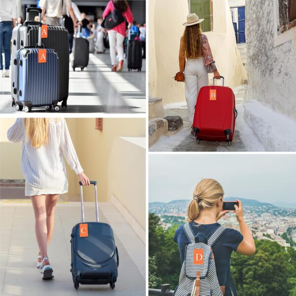 Gostwo 2 Pack Luggage Tags for Suitcases, 26 Initial Letter Travel Luggage Baggage Identification Labels ID Tag Fully Bendable Tags with Stainless Steel Loop (Orange) (Letter F) - Image 5