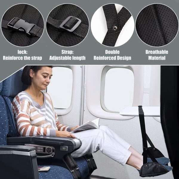 Foot Rest, Portable Travel Footrest Flight Carry-on Foot Rest Adjustable Height Foot Rest Travel Accessories Footrests Hammock (Black) (Medium) (black-2) (gray) - Image 4
